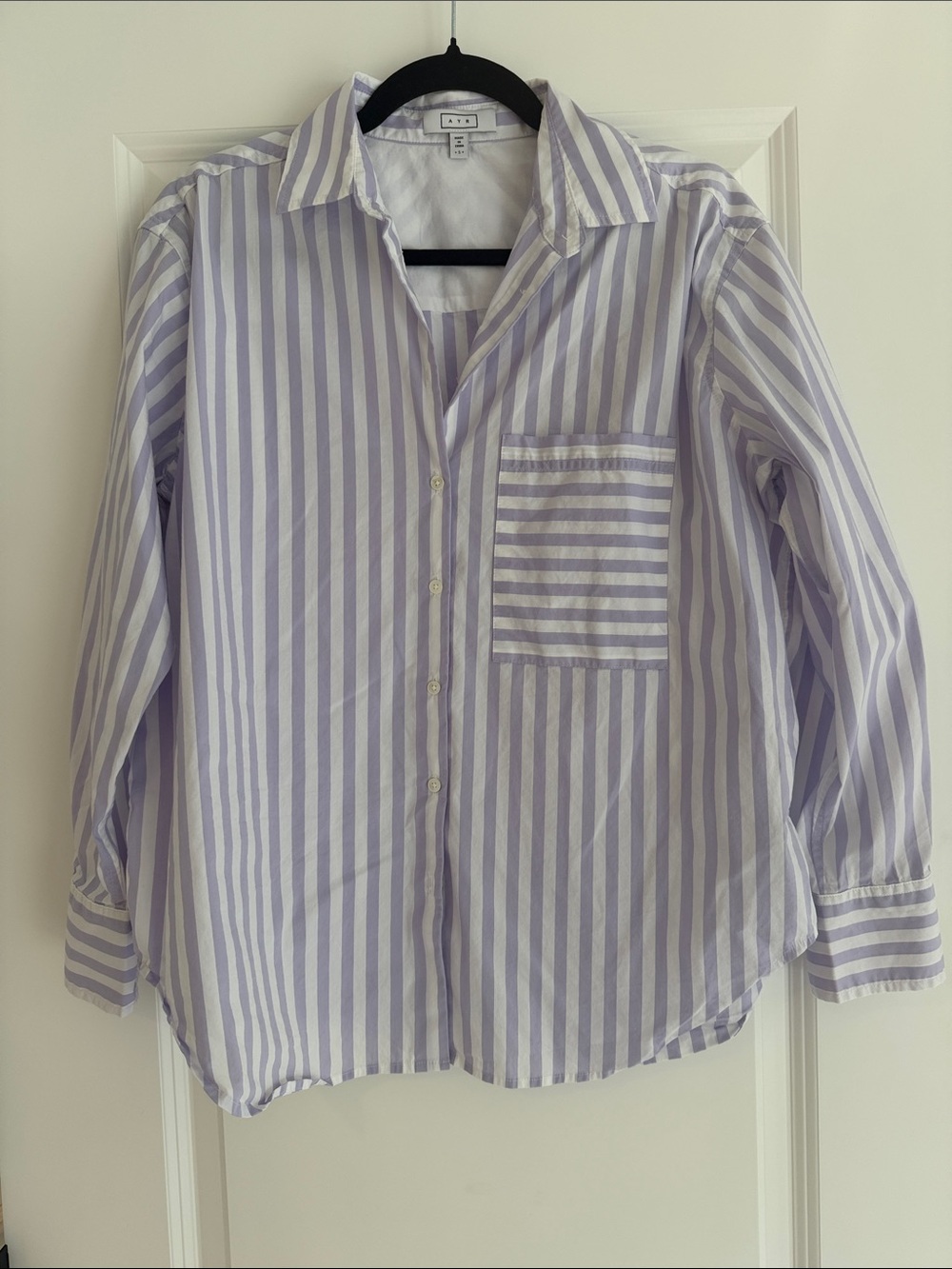 AYR The Deep End Button Down Shirt Purple & White Stripe Size S